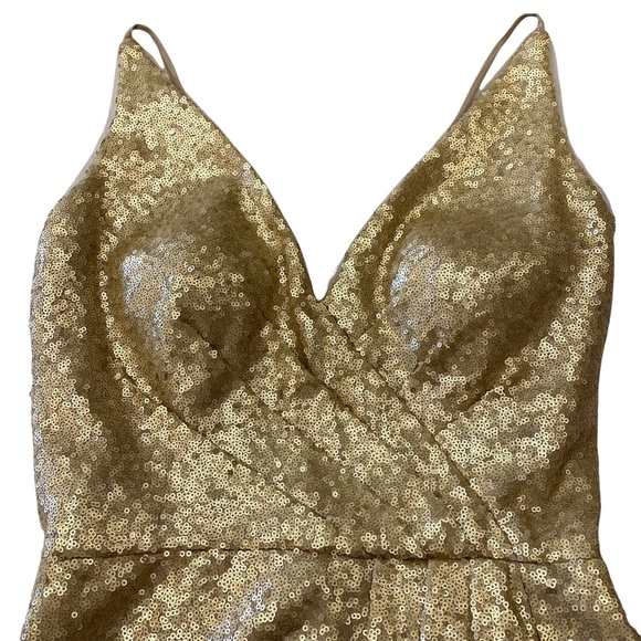 Belsoie gown size 6 gold sequin spaghetti strap open back side slit dress XS S - Picture 4 of 5